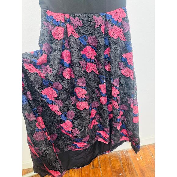 HUTCH Black Purple Floral Lace Skirt V-Neck Plunging High-Low Dress Size 4 - Picture 5 of 14